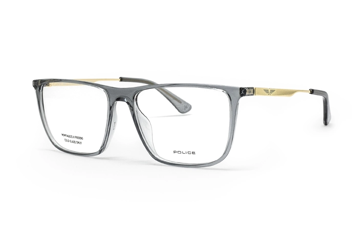 عینک طبی کائوچویی فلزی پلیس رنگ بدنه طوسی شفاف دسته طلایی - زاویه سه رخ