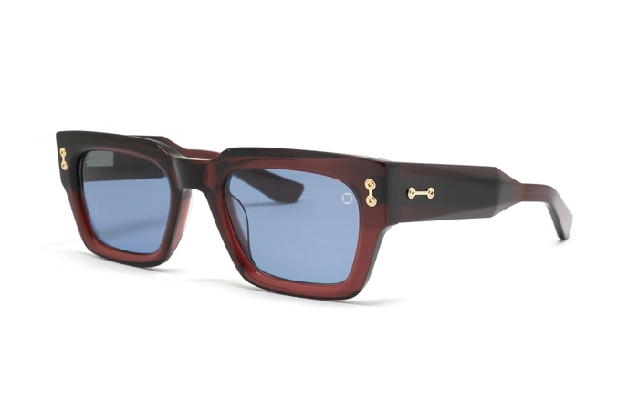 عینک آفتابی آکونی بدنه برگندی  (قرمز قهوه ای ) عدسی آبی - زاویه سه رخ