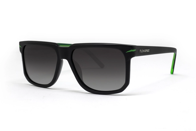 عینک آفتابی پلین اسپرت Plein Sport SSP037 7EPP بدنه مشکی و سبز و عدسی دودی طیف دار - زاویه سه‌رخ