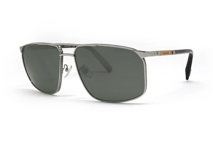 عینک آفتابی مردانه شوپارد Chopard SCHL52 با بدنه نقره ای و عدسی سبز - زاویه سه‌رخ